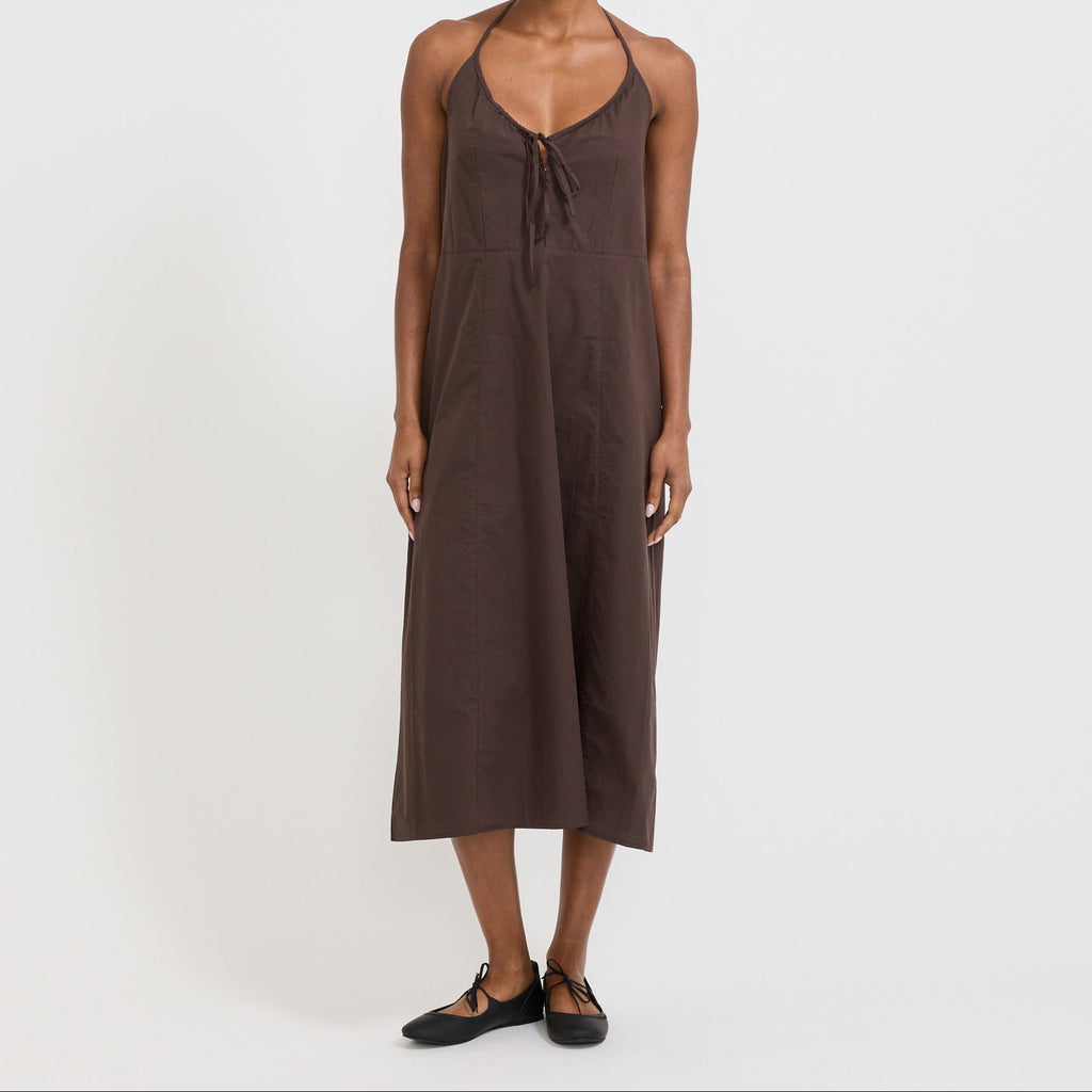 Vestido halter con costuras decorativas - Marrón sepia