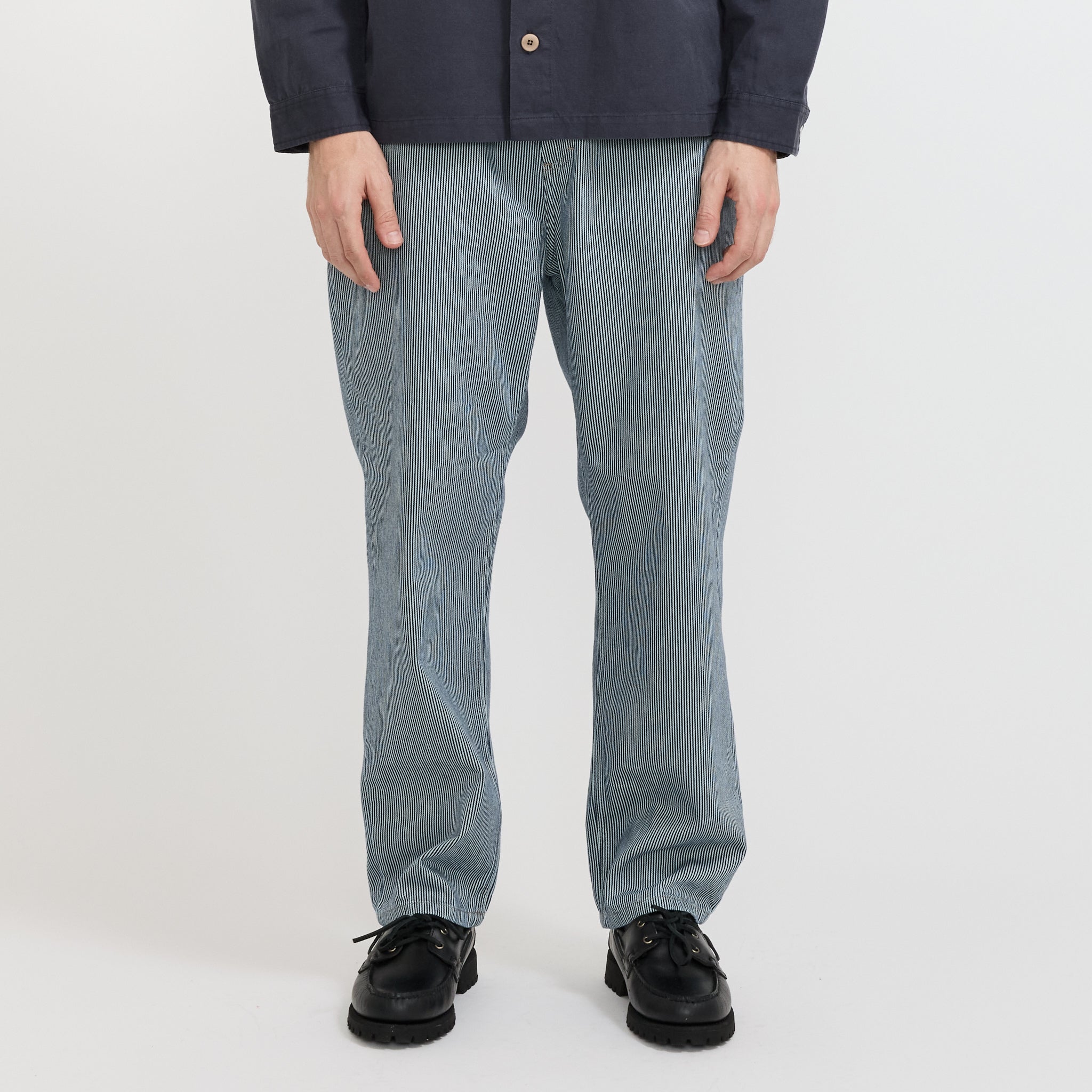 Vaqueros de pierna abombada con rayas Ticking - Azul índigo