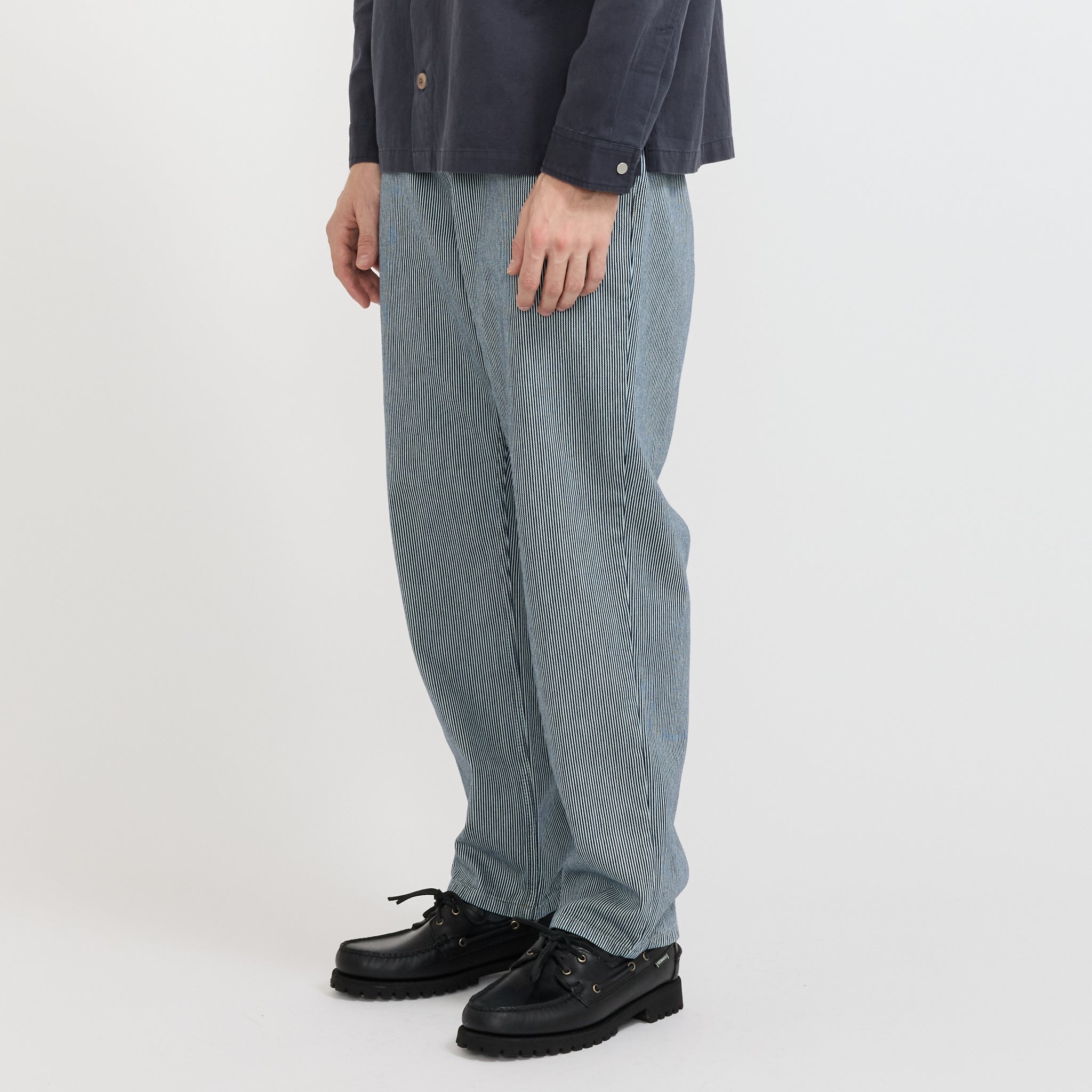 Vaqueros de pierna abombada con rayas Ticking - Azul índigo