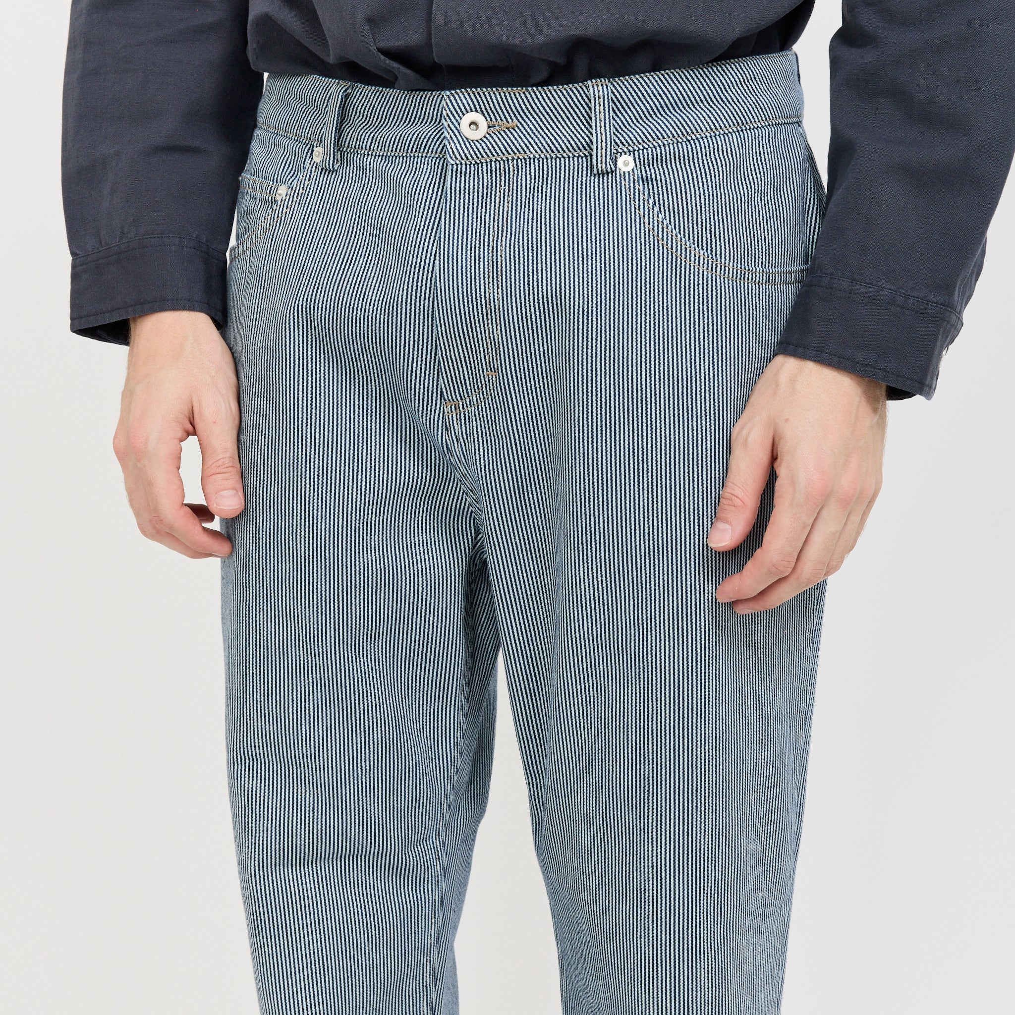 Vaqueros de pierna abombada con rayas Ticking - Azul índigo