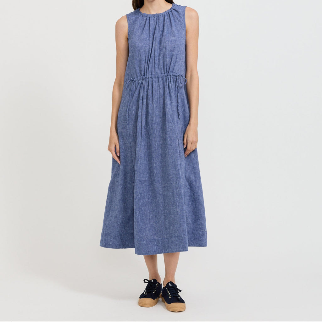 Vestido Martha de chambray de algodón y lino - Azul