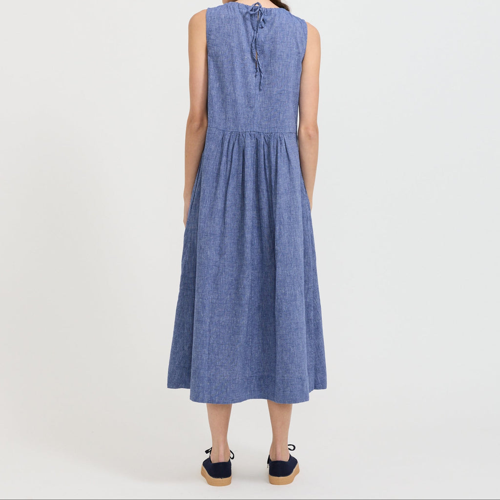 Vestido Martha de chambray de algodón y lino - Azul