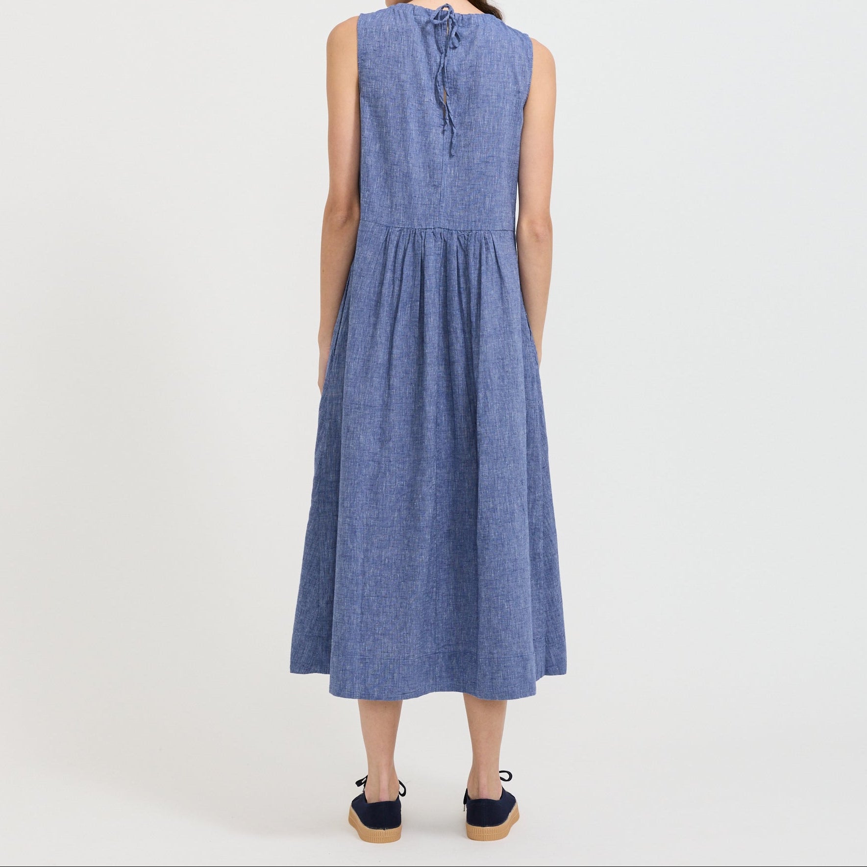 Vestido Martha de chambray de algodón y lino - Azul