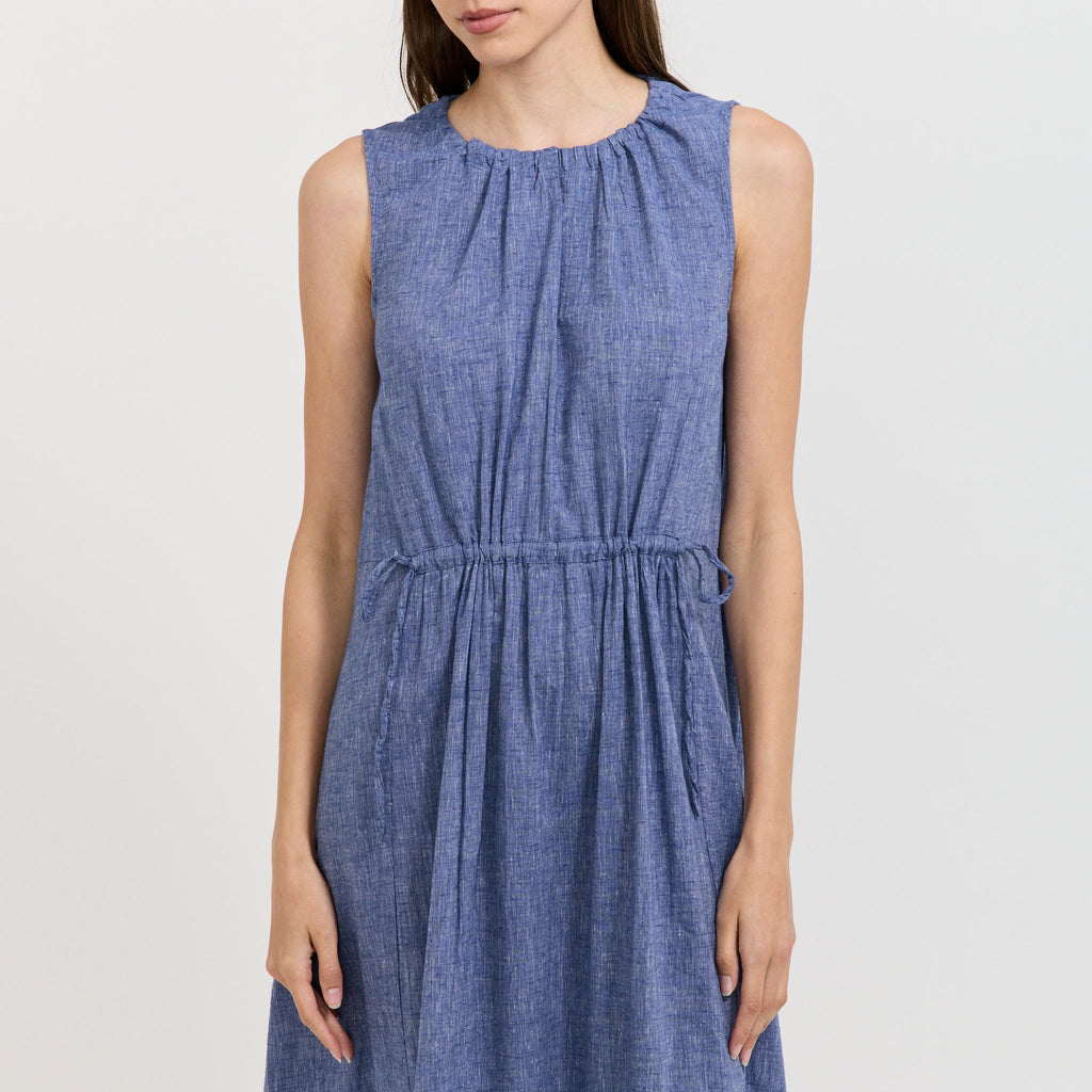 Vestido Martha de chambray de algodón y lino - Azul