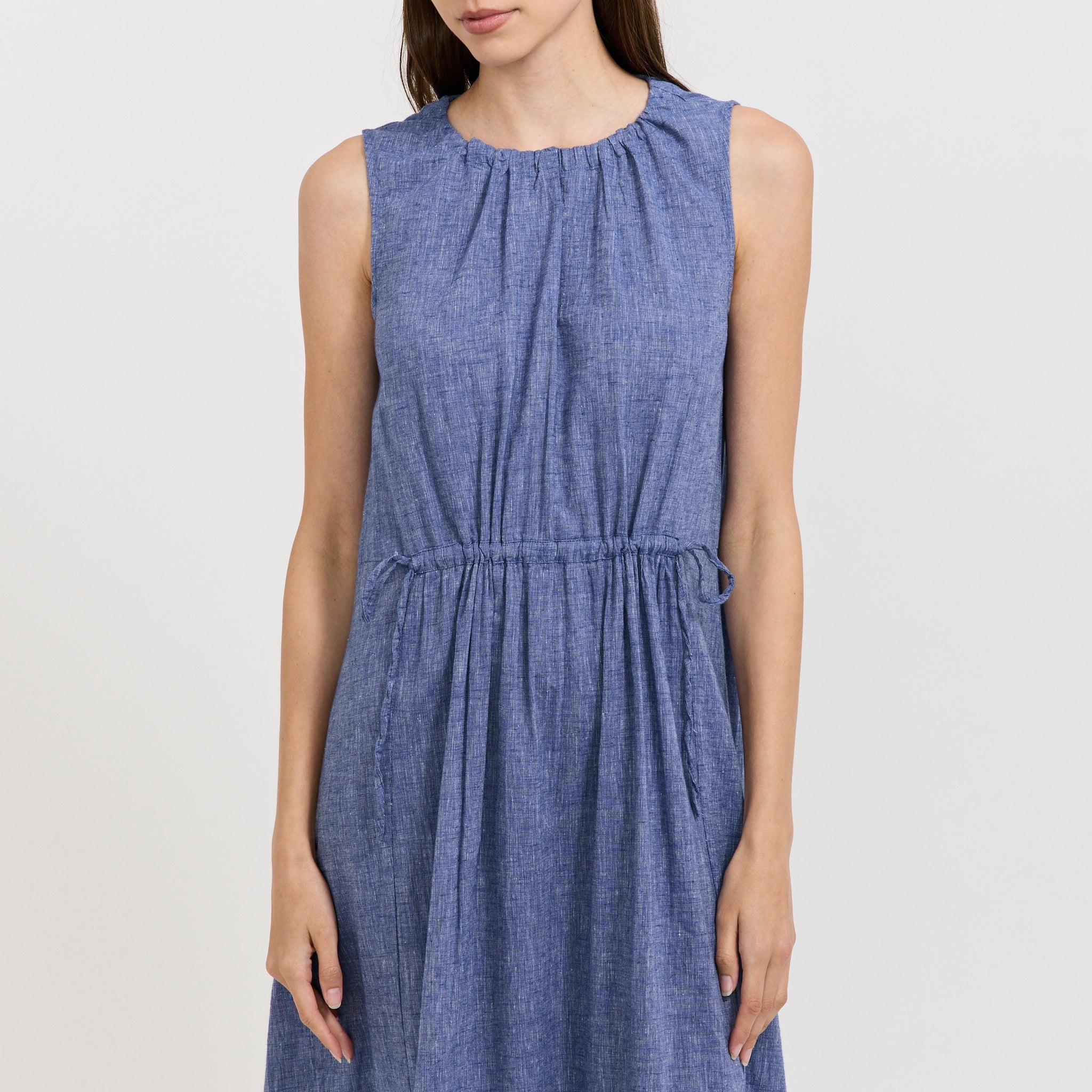 Vestido Martha de chambray de algodón y lino - Azul