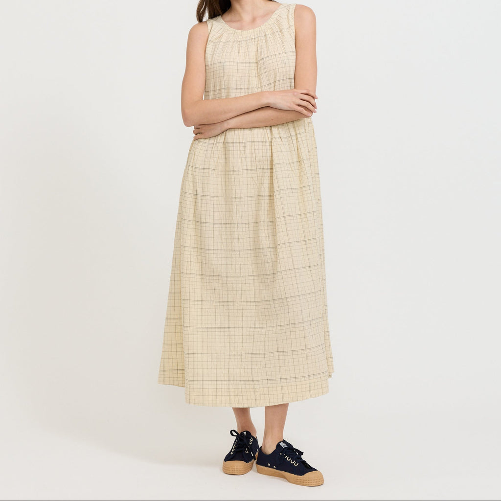 Vestido Page sin mangas de algodón a cuadros - Crudo y negro