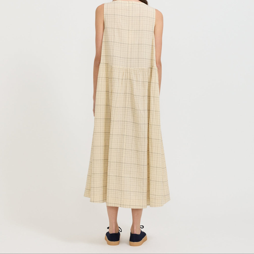 Vestido Page sin mangas de algodón a cuadros - Crudo y negro