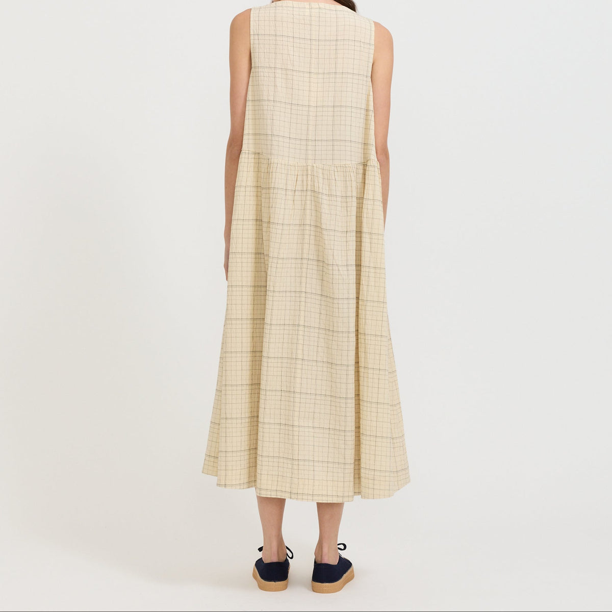 Vestido Page sin mangas de algodón a cuadros - Crudo y negro