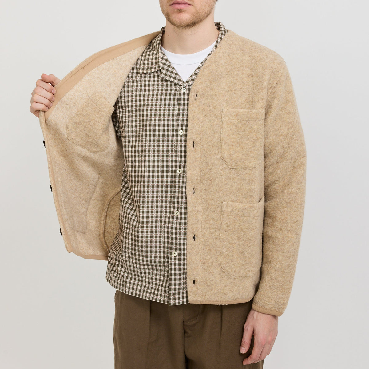 Cárdigan de lana y forro polar - Beige cervatillo